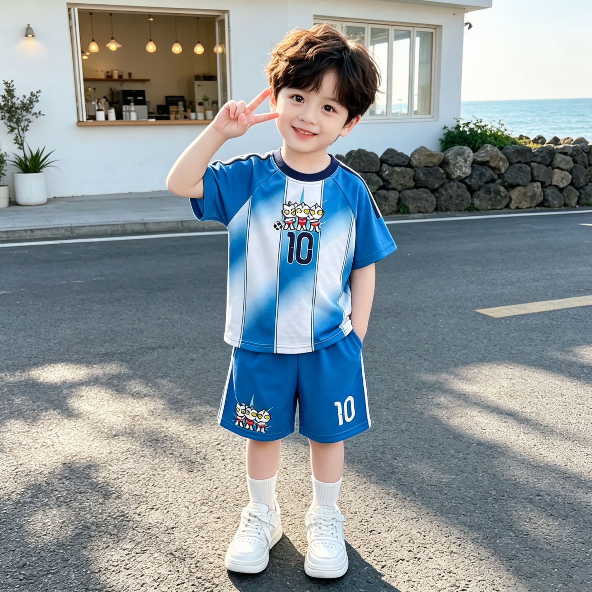 男童夏装奥特曼套装2026新款夏季洋气宝宝短袖衣服儿童运动球服潮