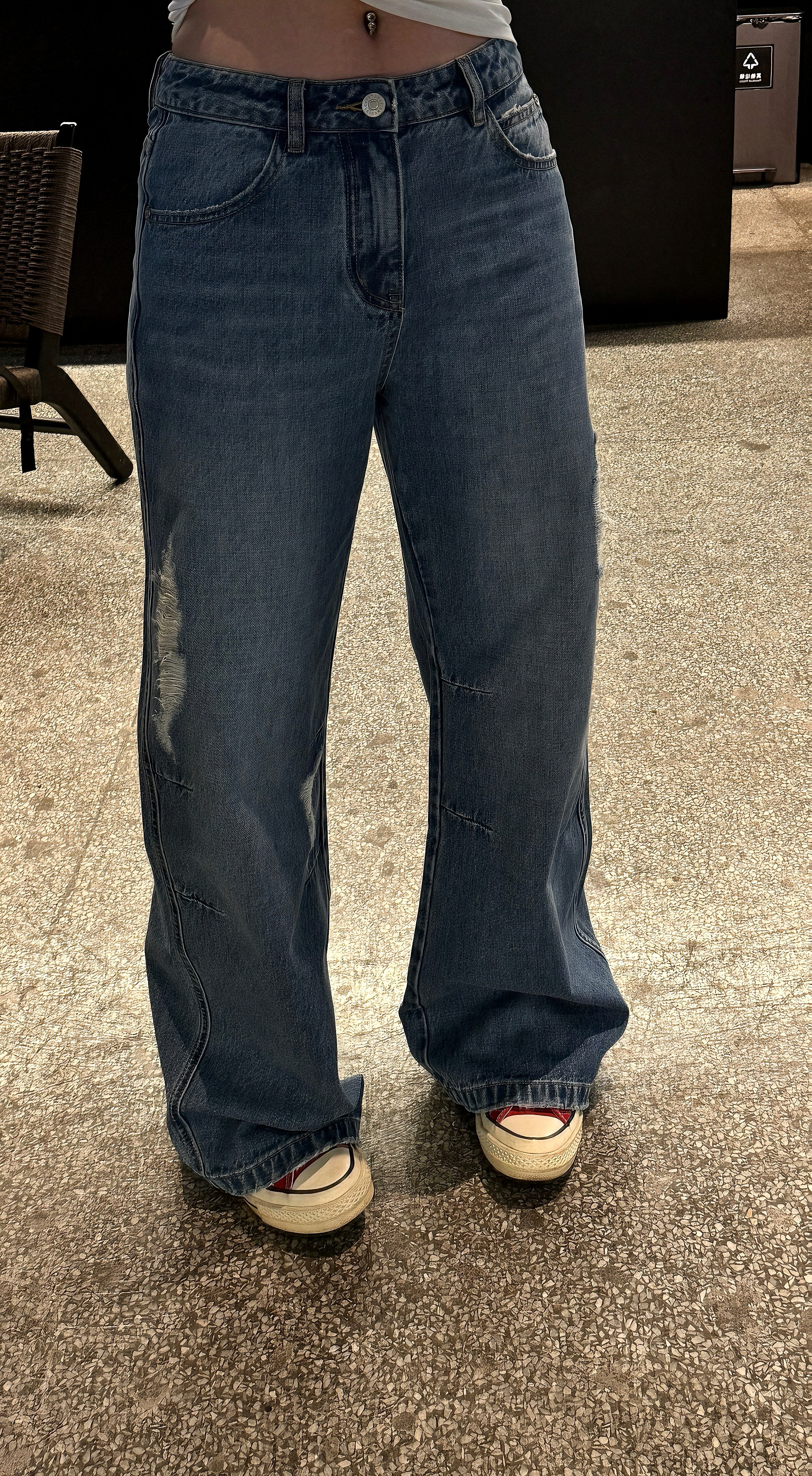 叮叮｜夏季高腰宽松显瘦磨破牛仔裤A122