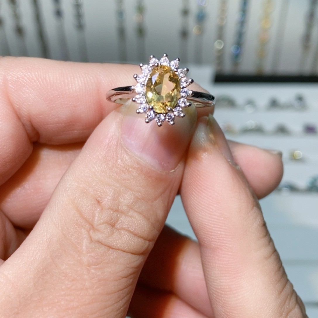 绿水晶戒指银S925镶嵌