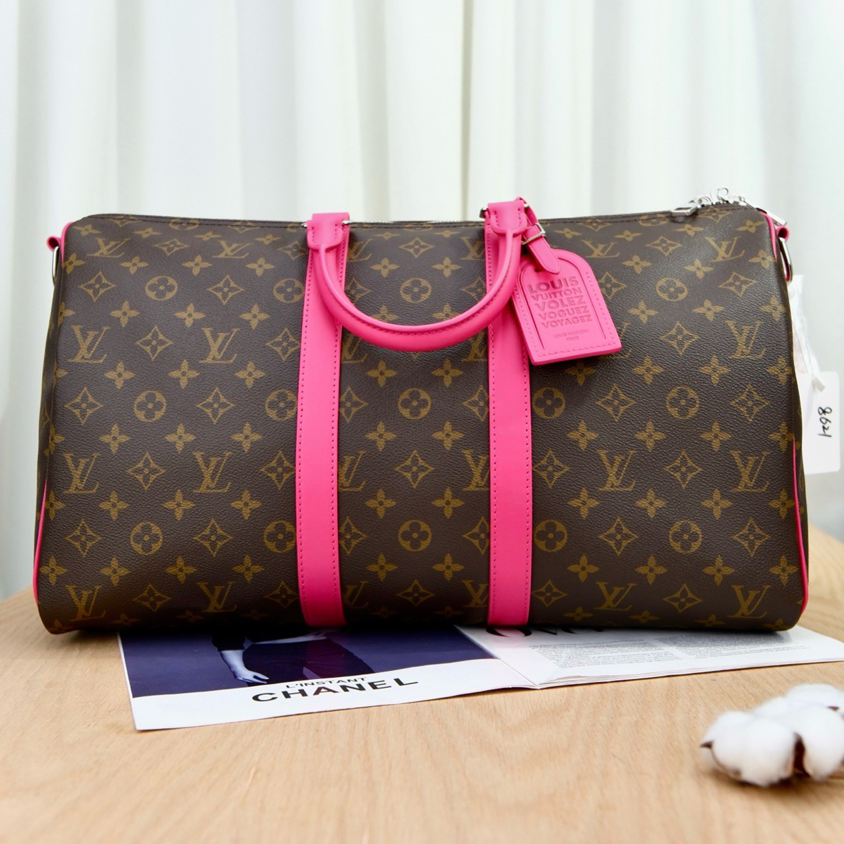 未使用 LouisVuitton/路易威登 8653keepall45棕老花拼粉边旅行袋