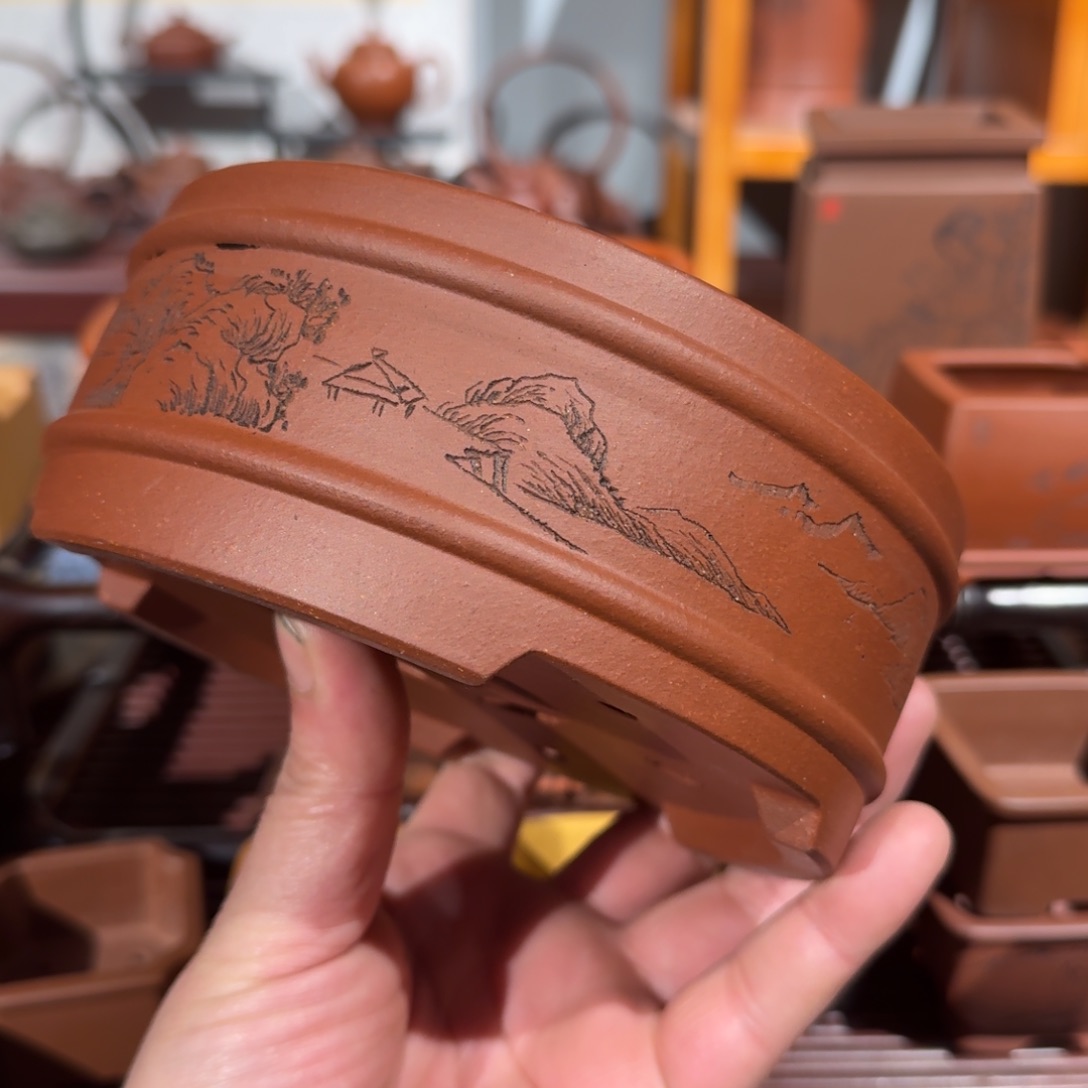 清***扬紫砂花盆原矿紫泥