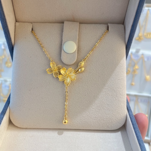 【不支持无理由退】 足金999.9双生花并蹄莲套链