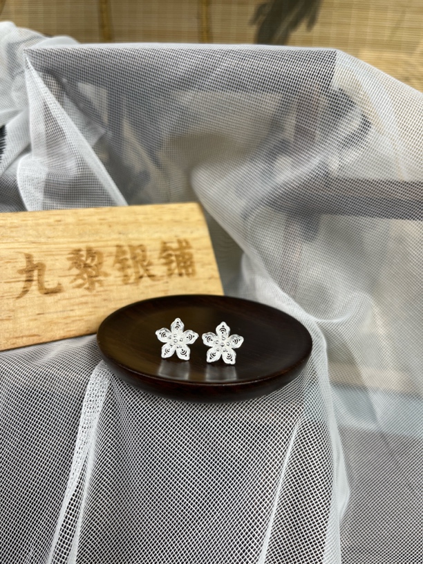 足银耳饰 足银耳饰精致迷你耳环手工花丝耳钉