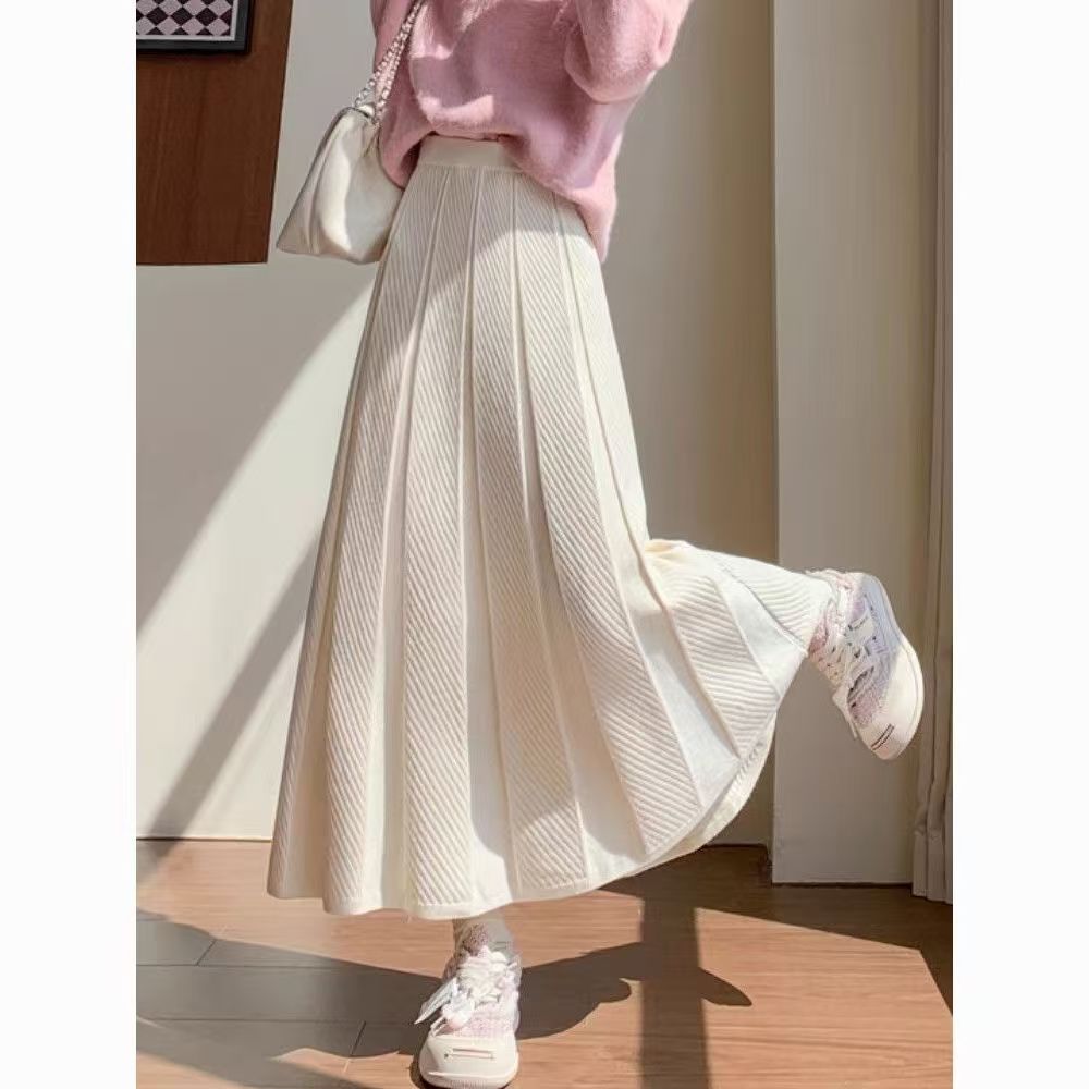 A251-300 欧若风高腰松紧带显瘦半身裙微胖H型长裙遮胯针织半身裙