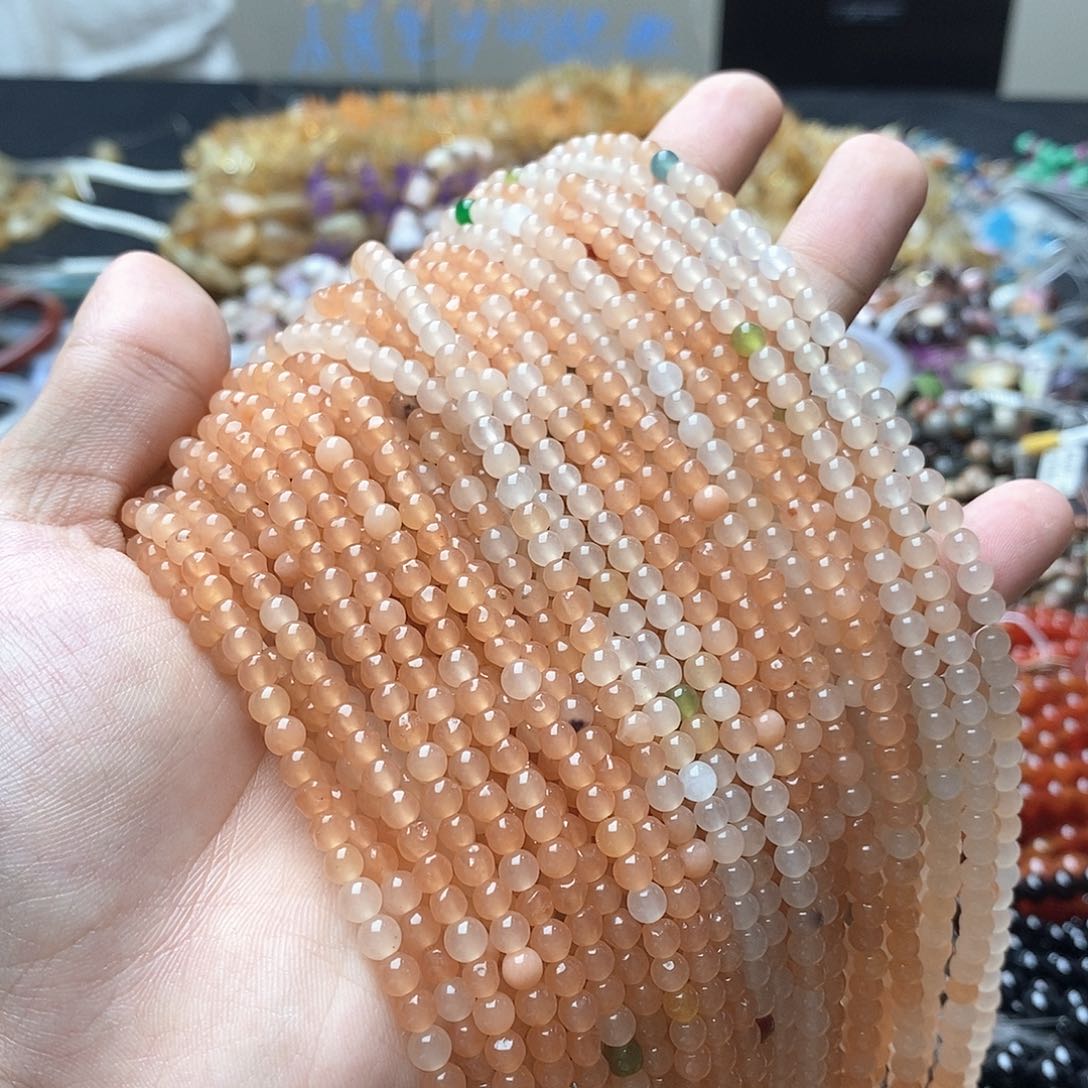 玛瑙/玉髓合金珠宝半成品一条处理瑕疵4mm橘黄玉髓