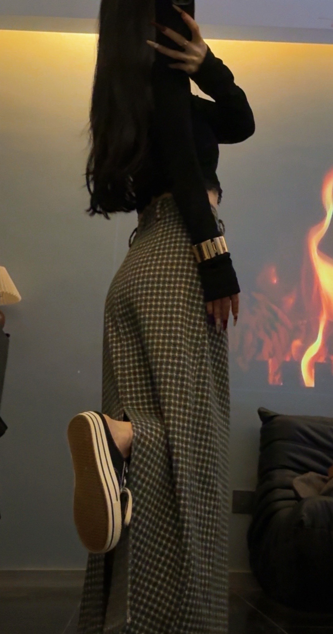 婷姐专属定制2025秋冬气质高腰后开叉复古格子呢子半身裙