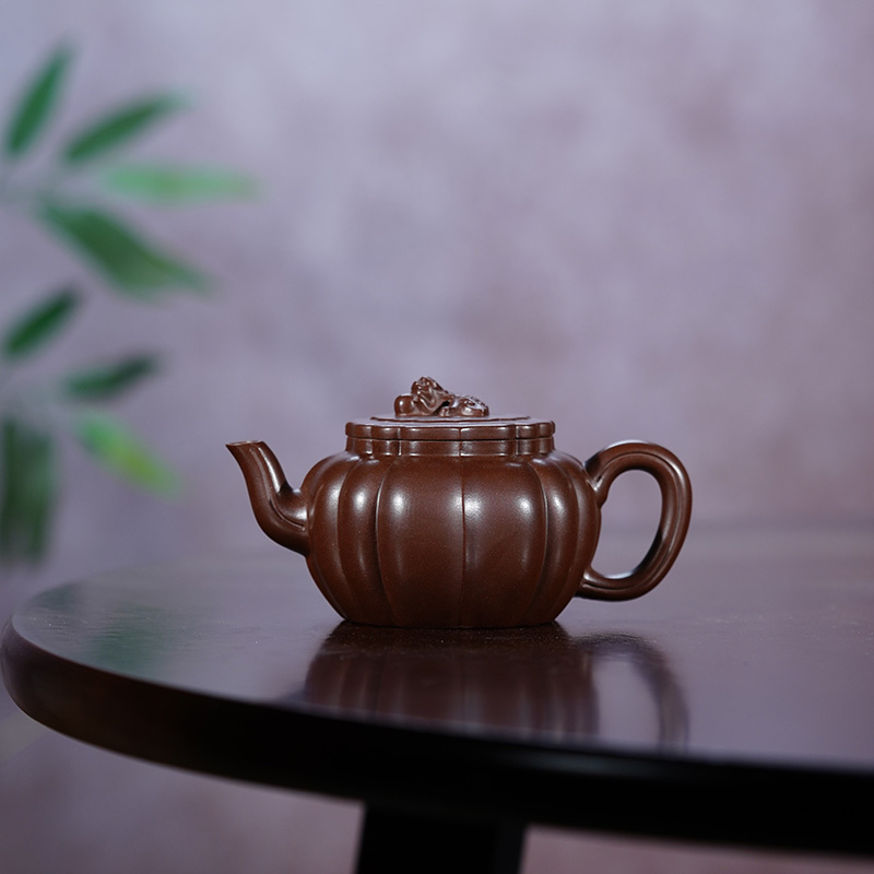 全手工85底槽青狮球壶170cc宜兴原矿紫砂壶