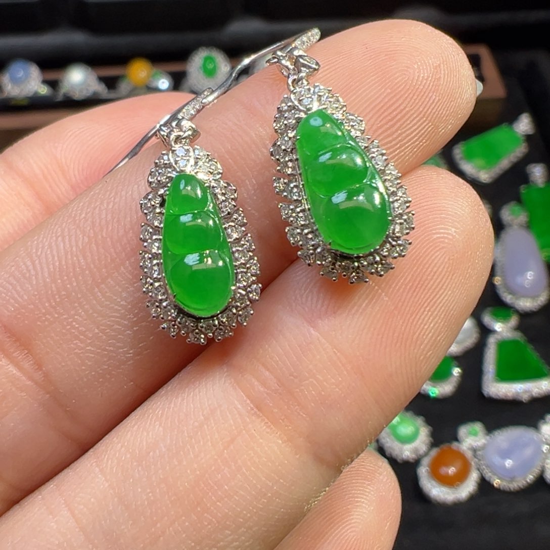 翡翠耳饰18K金镶嵌收货48小时鉴赏期