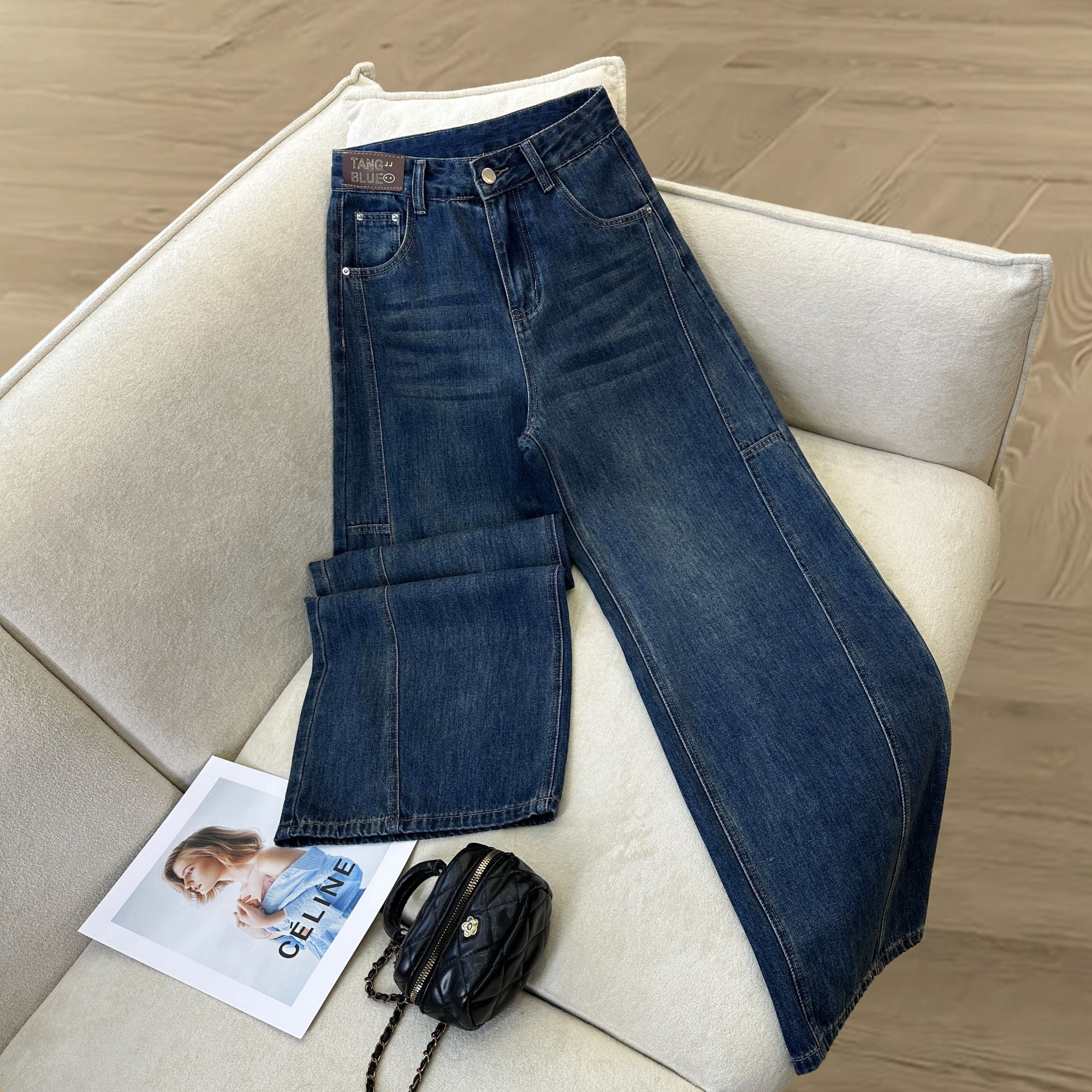 7643 Q阔腿牛仔裤女高腰新款宽松直筒裤垂坠感显瘦拖地裤