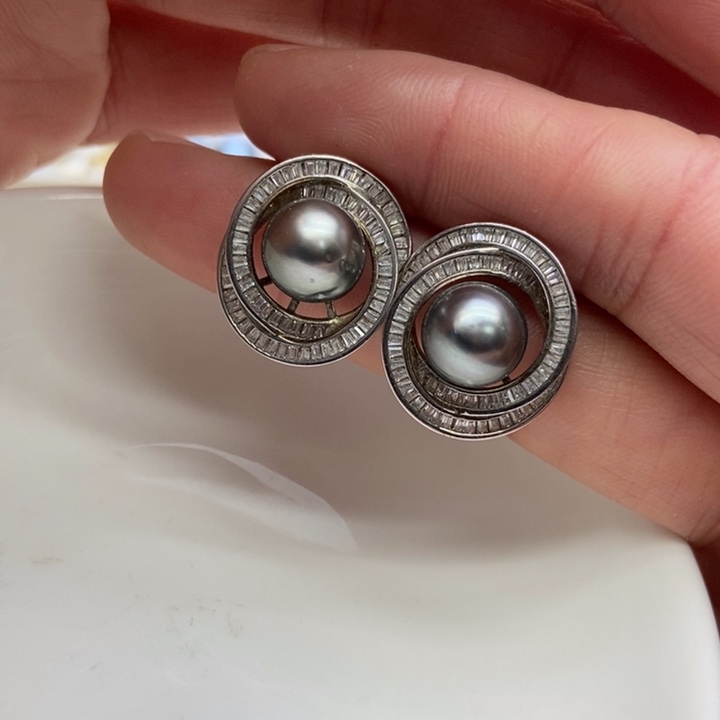 海水珍珠耳饰银S925镶嵌