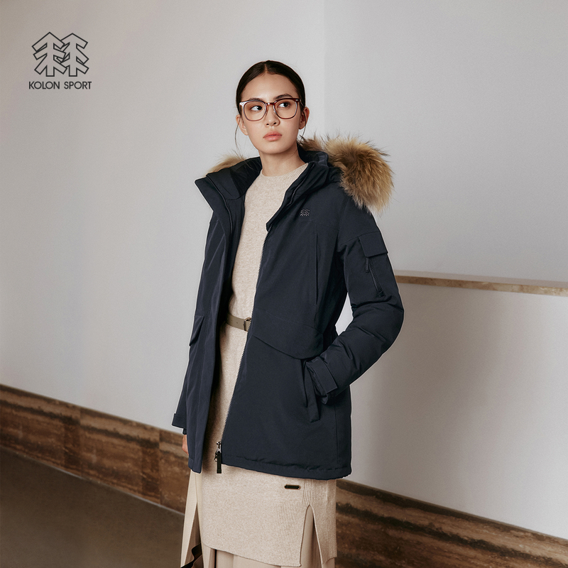KOLON SPORT可隆羽绒衣防水防风透湿女士中量毛领连帽鹅绒服商品图
