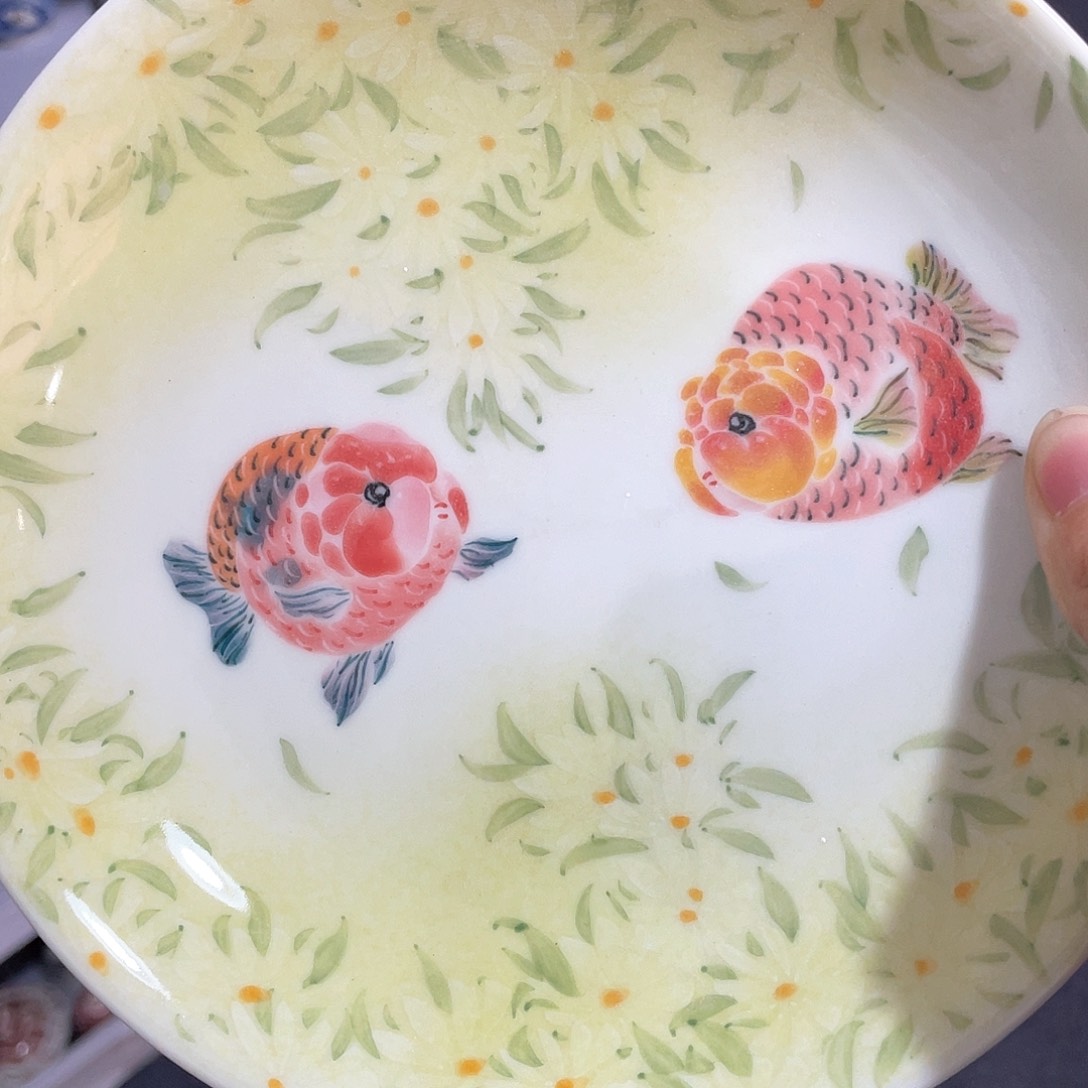 泥藝瓷梦兰寿金鱼壶承