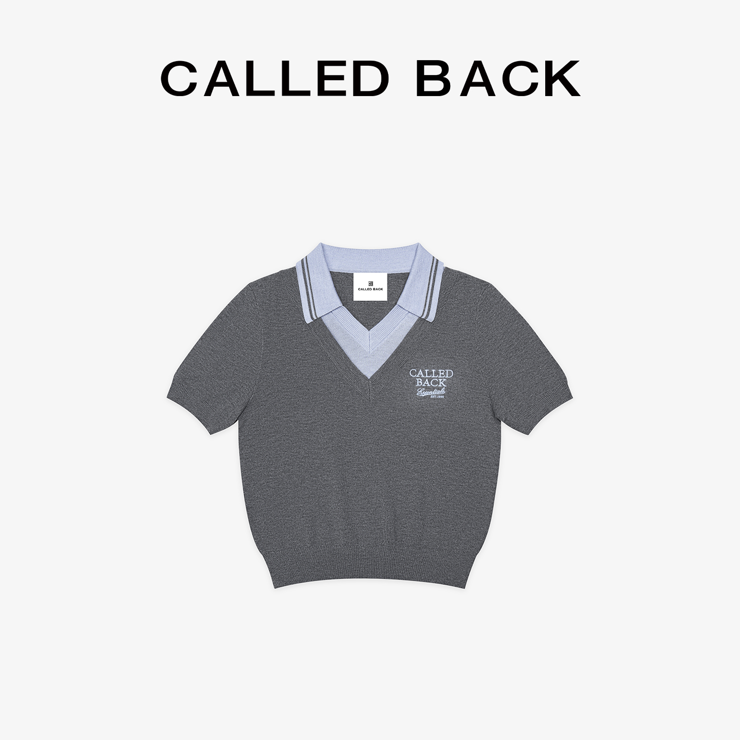 CALLED BACK秋季新款学院风假两件拼接上衣针织衫短袖T恤女