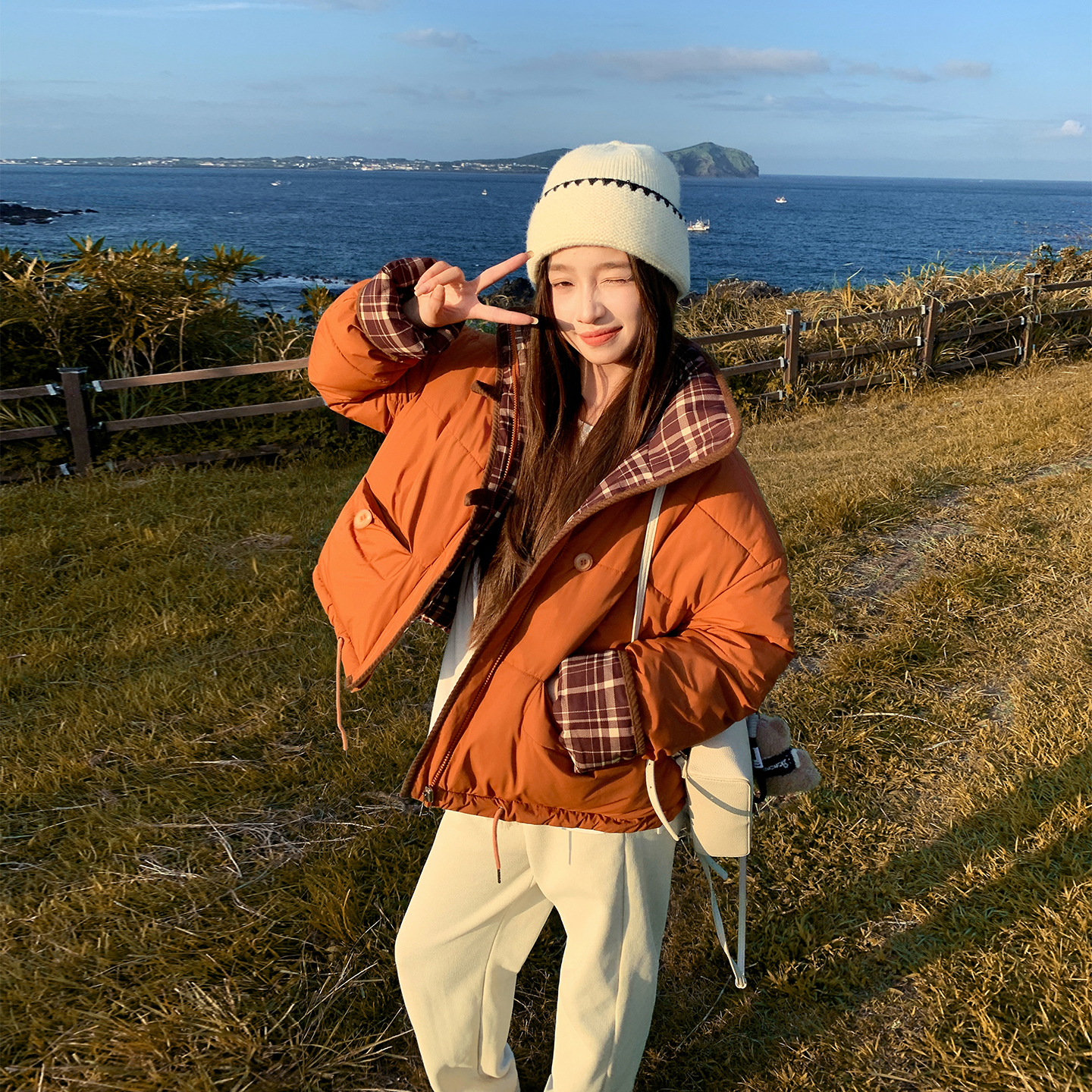 格子时尚棉服二面穿2025冬季新款短款加厚棉袄保暖棉衣小个子外套