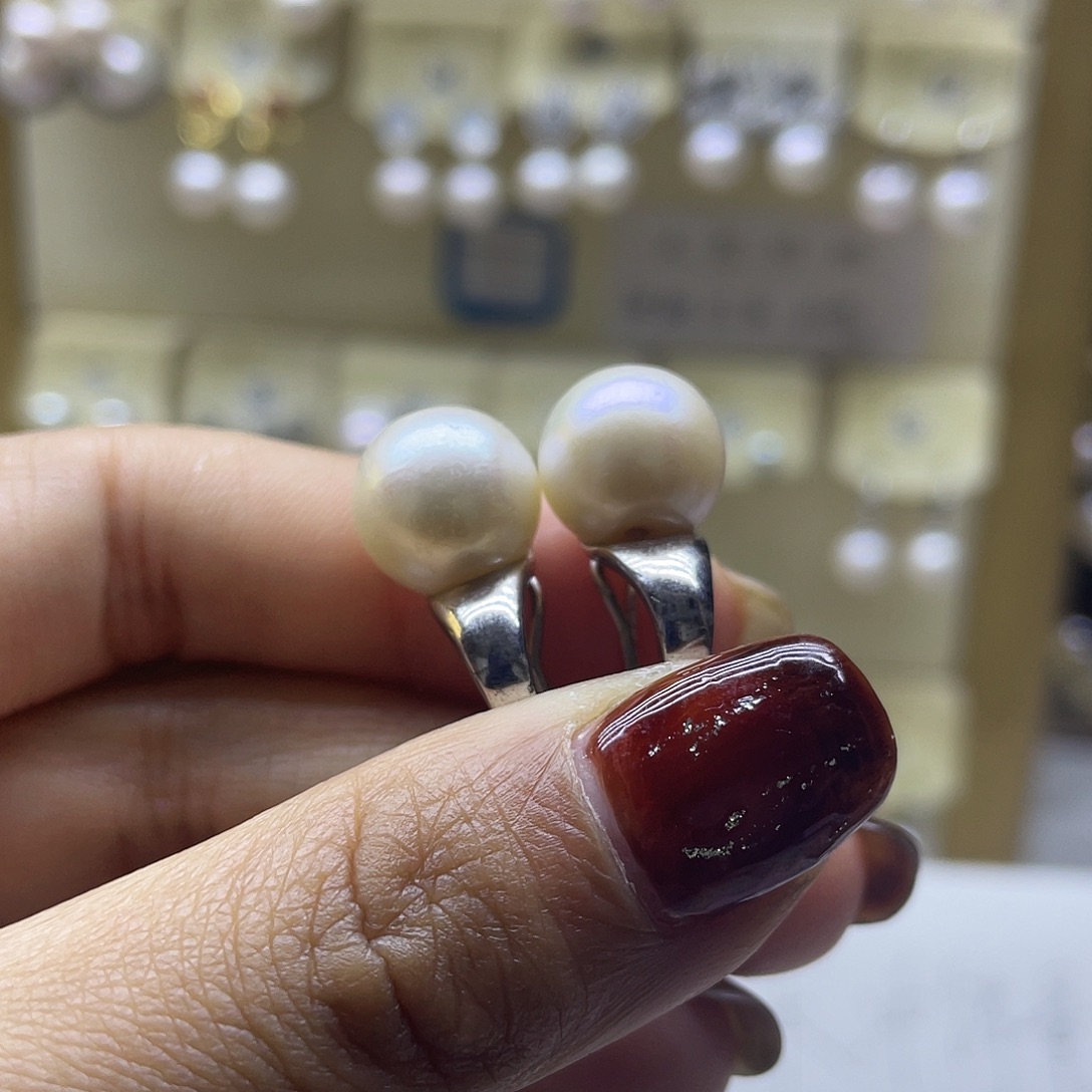 耳饰银S925镶嵌淡水珍珠