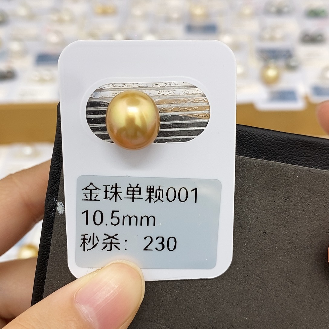 未镶嵌耳饰海水珍珠10.5mm金珠（无鉴赏）