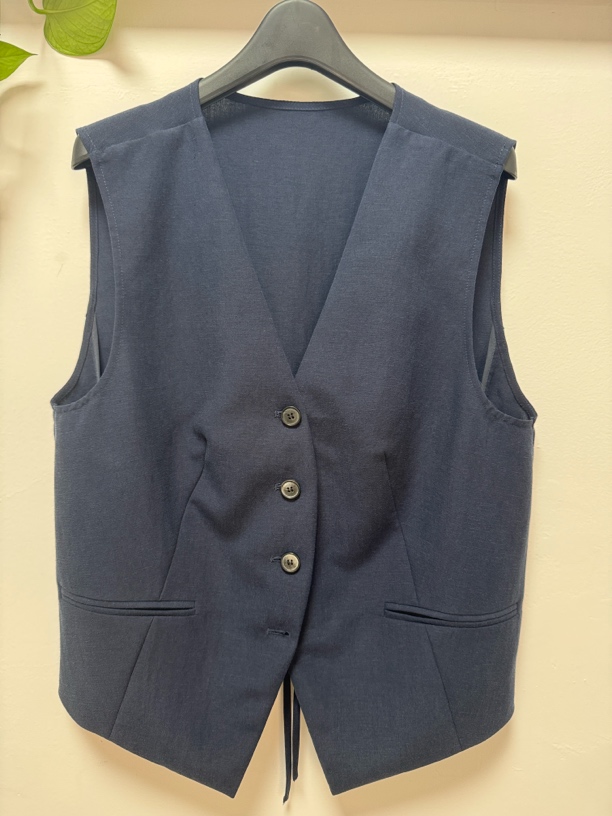 V领百搭马夹亚麻两色小马甲卡其色蓝色气质修身