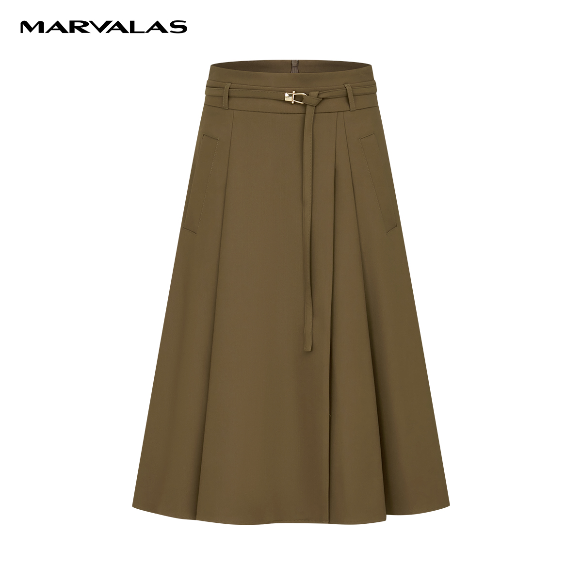 【粉丝专属】曼德诗腰部系带半身裙百搭气质款A摆长裙M207305025