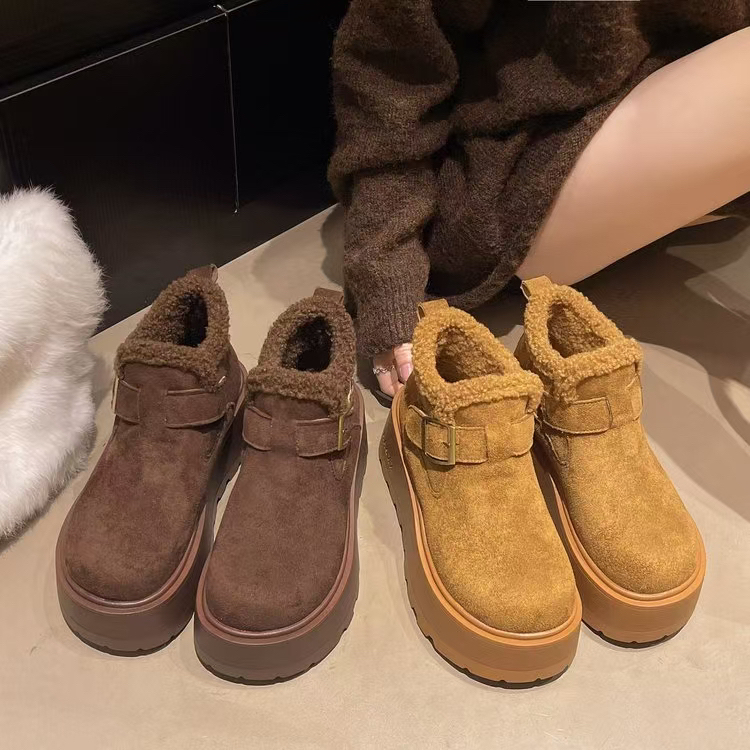厚底增高勃肯鞋女雪地靴2025冬季新款加绒防滑面包棉靴保暖大棉鞋