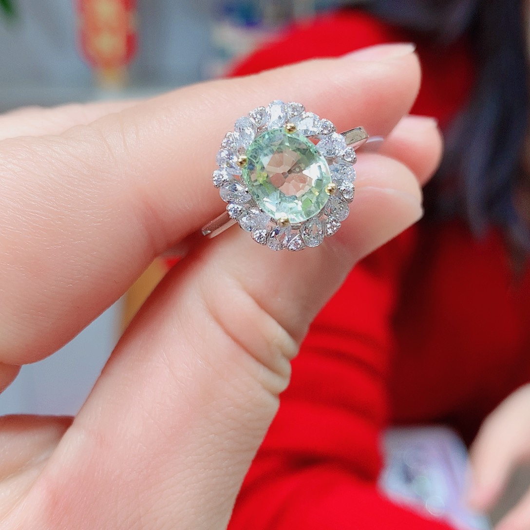 碧玺戒指银S925镶嵌戒指超美