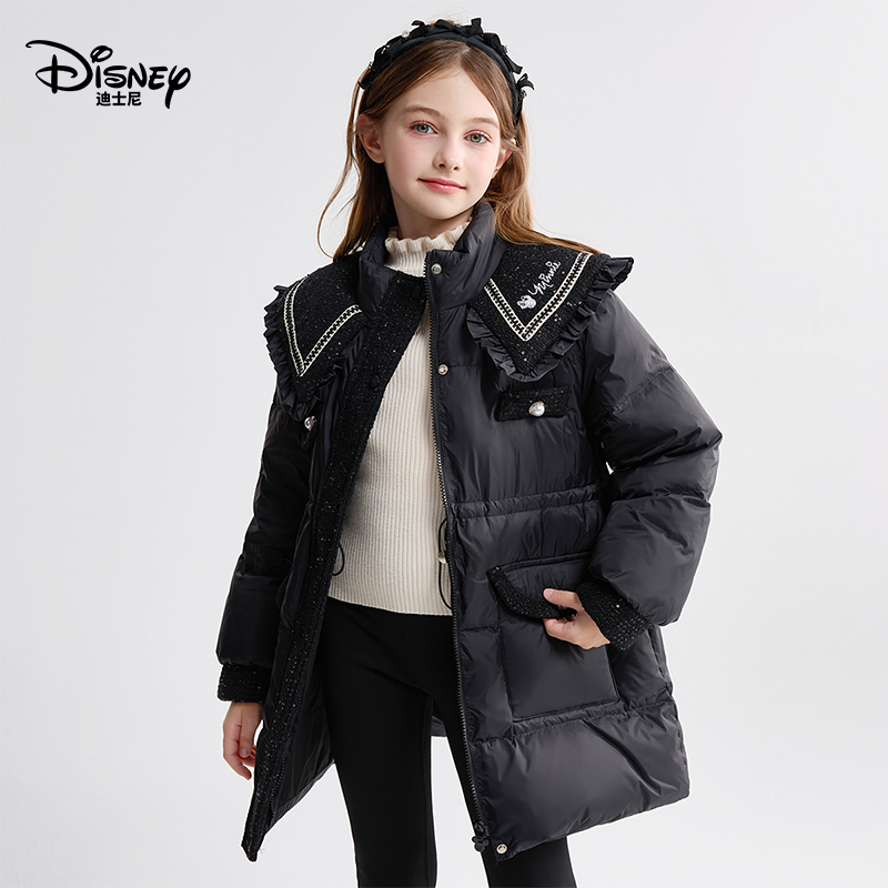 迪士尼女童极寒系列羽绒服小香风90白鸭绒儿童冬装中长款保暖外套商品图