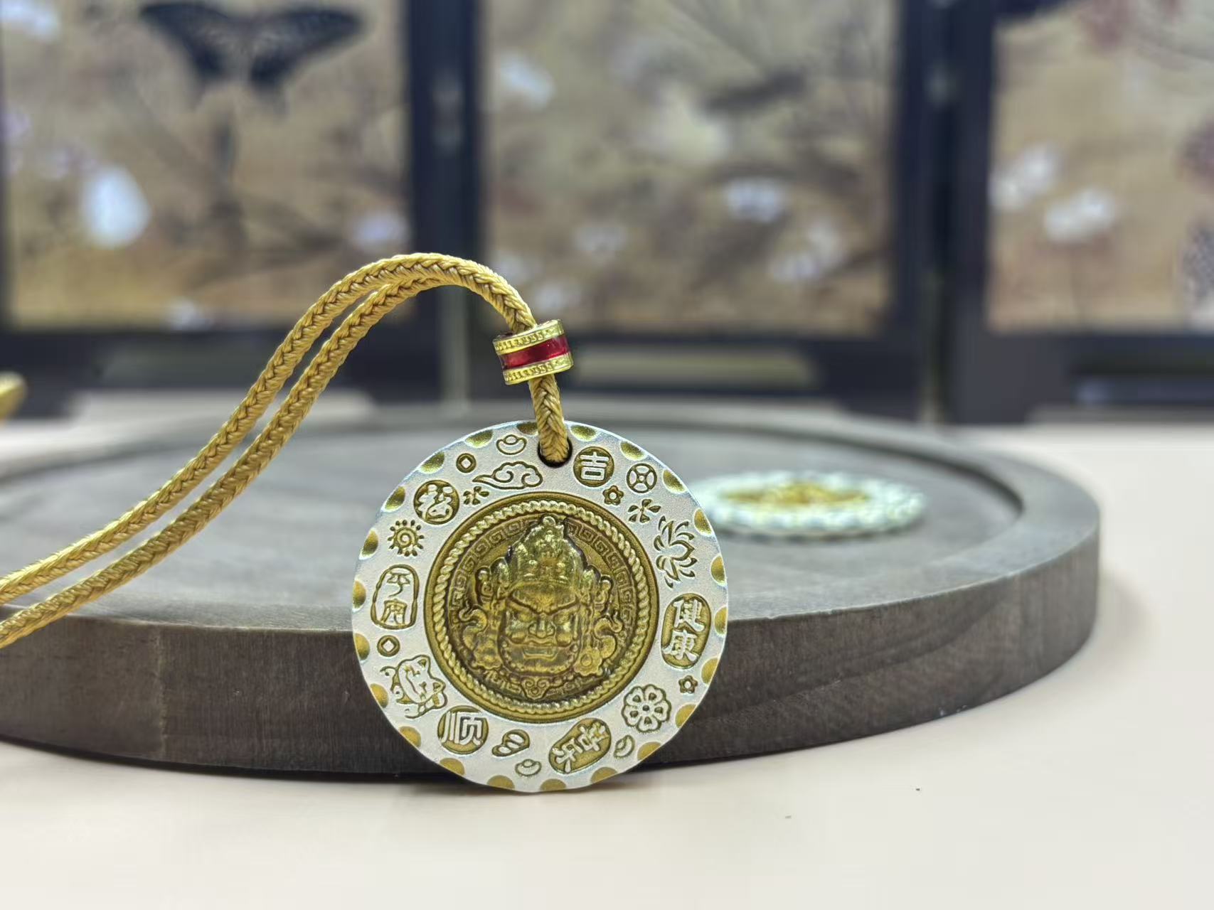 银吊坠 古法描金11.3克黄财神30mm直径守护神挂饰