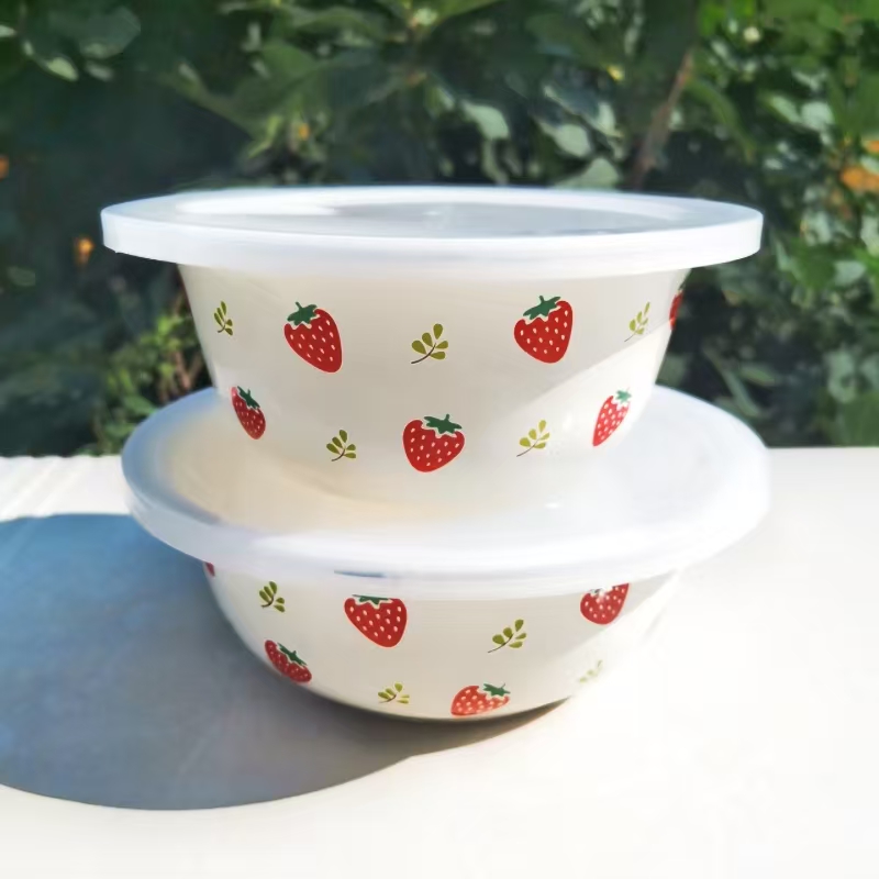搪瓷加厚草莓碗 家用饭碗汤碗 沙拉碗 面碗 打蛋碗蒸蛋羹 可加热