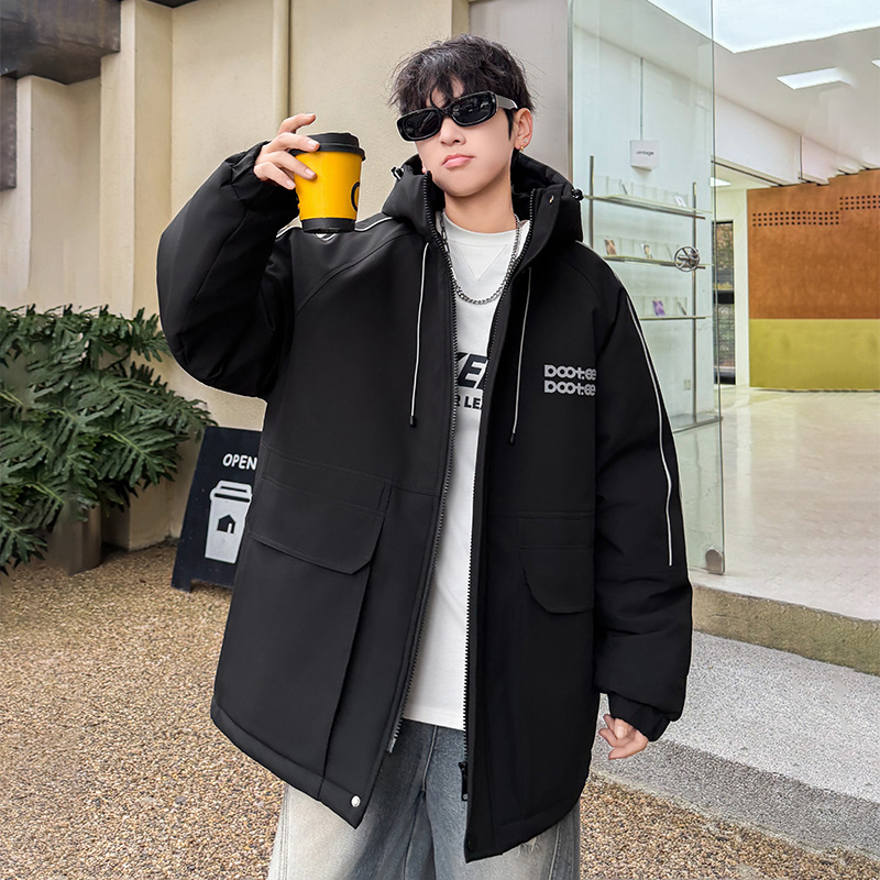 冬季宽松棉服大童加厚百搭棉衣青少年学生连帽夹棉风衣25176-2