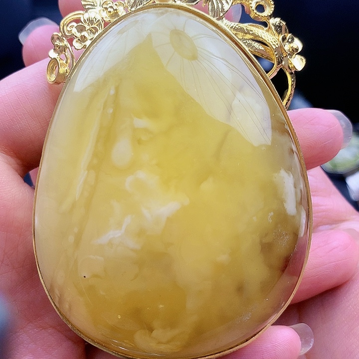 琥珀裸石银S925镶嵌朵*、坠