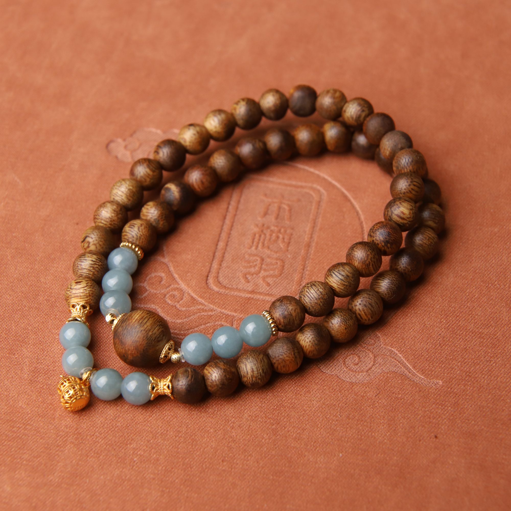 沉香【云水谣·守】沉香翡翠S925银时尚双圈手串