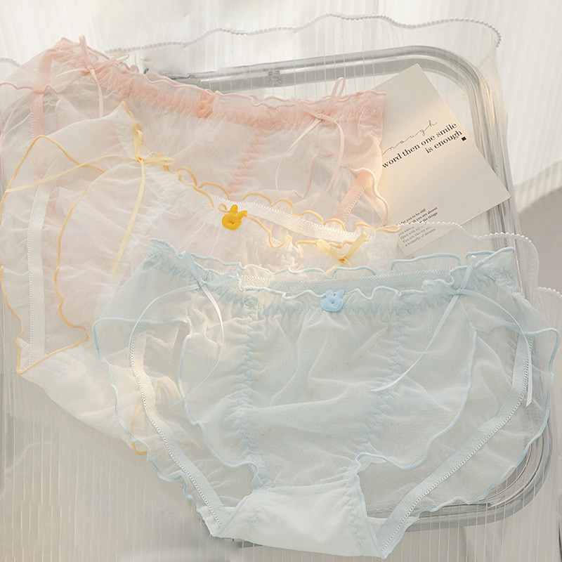 日系甜美性感网纱蕾丝轻薄透气带蕾丝花边少女内裤