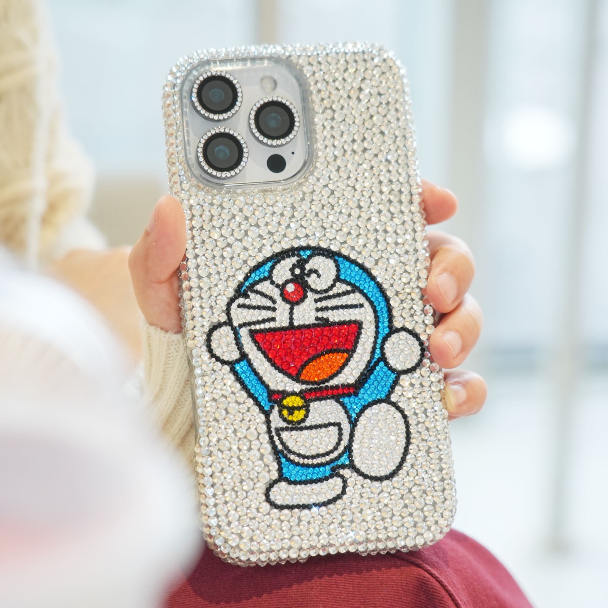 叮当猫手工闪钻满铺适用苹果promax手机壳哆啦a梦水钻手机壳