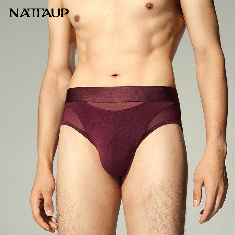 NATTAUPB系列男士酒红色轻薄透气拼网网纱三角裤内裤