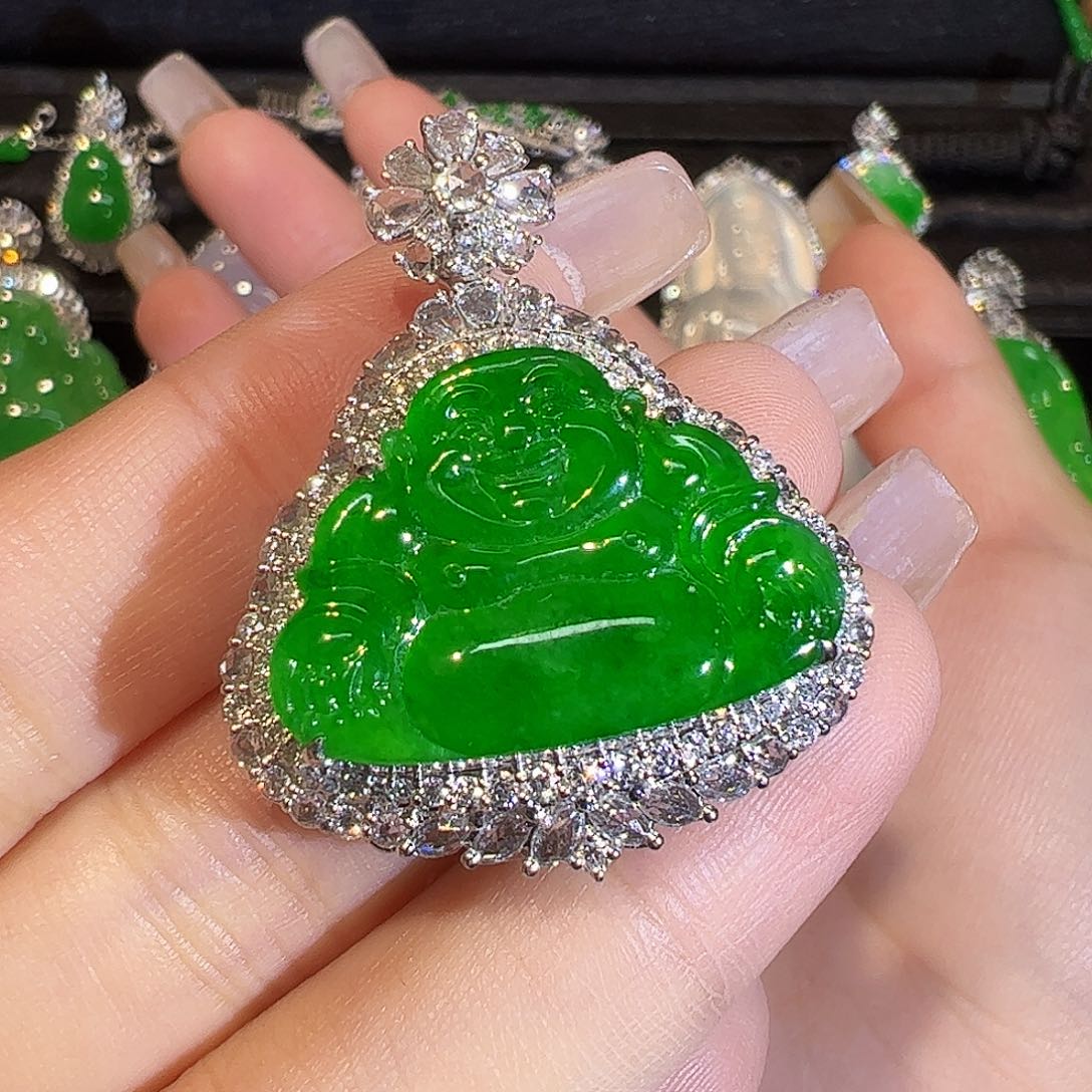 翡翠颈饰18K金镶嵌猫*?佛公分单