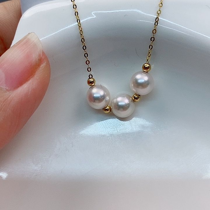 海水珍珠套链18K金镶嵌6.5-7mm