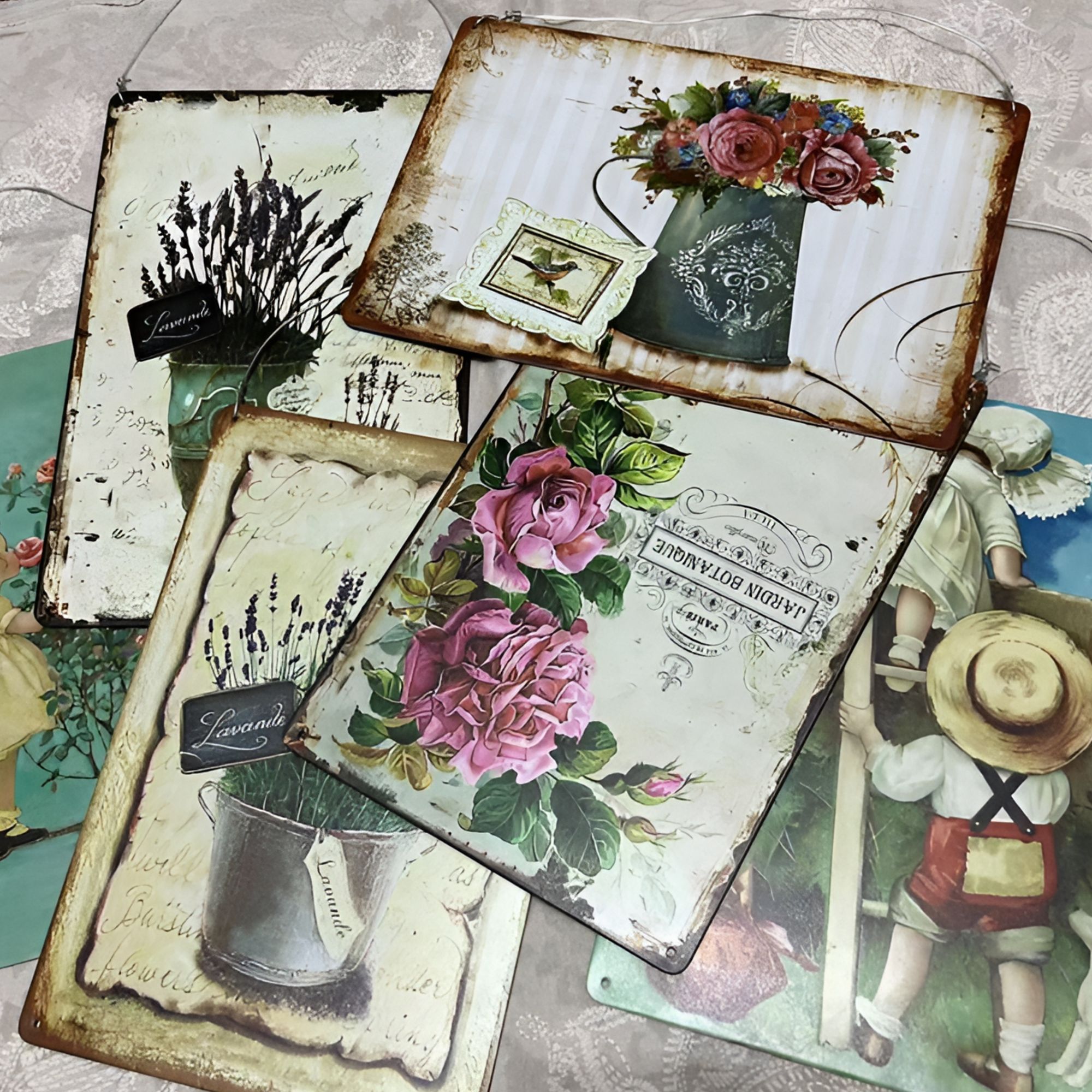 复古田园乡村印刷铁皮画 墙面装饰挂画 园艺装饰铁艺做旧墙饰