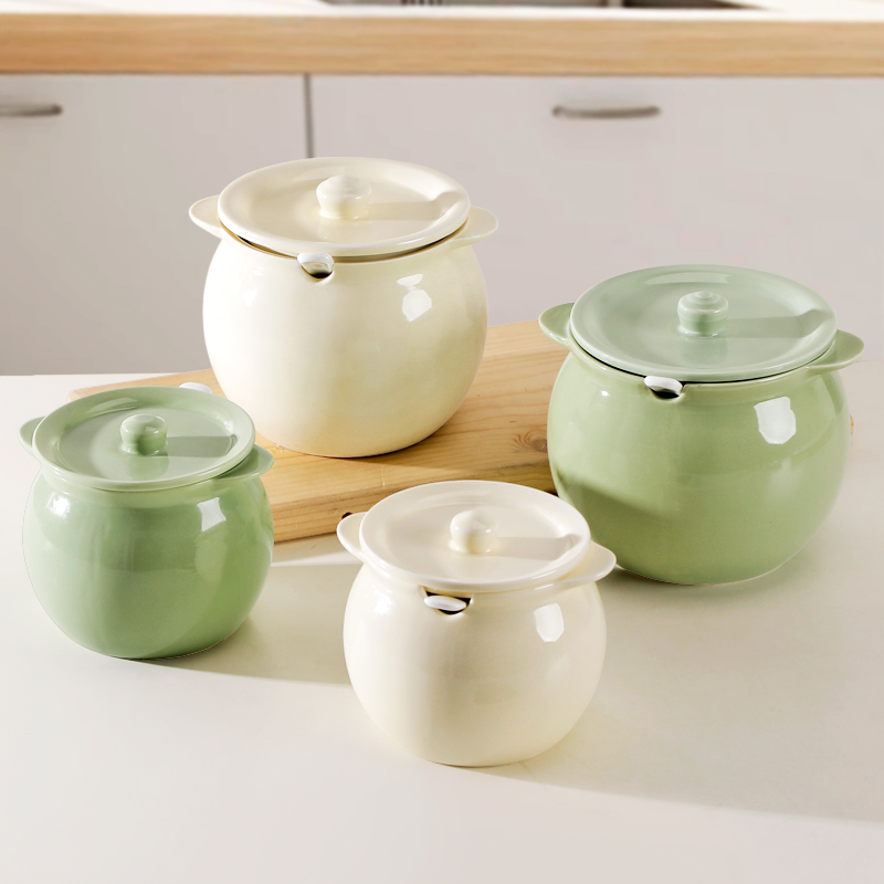 奶油风高颜值家用加厚耐高温自带滤网陶瓷猪油罐子储存辣椒油罐子