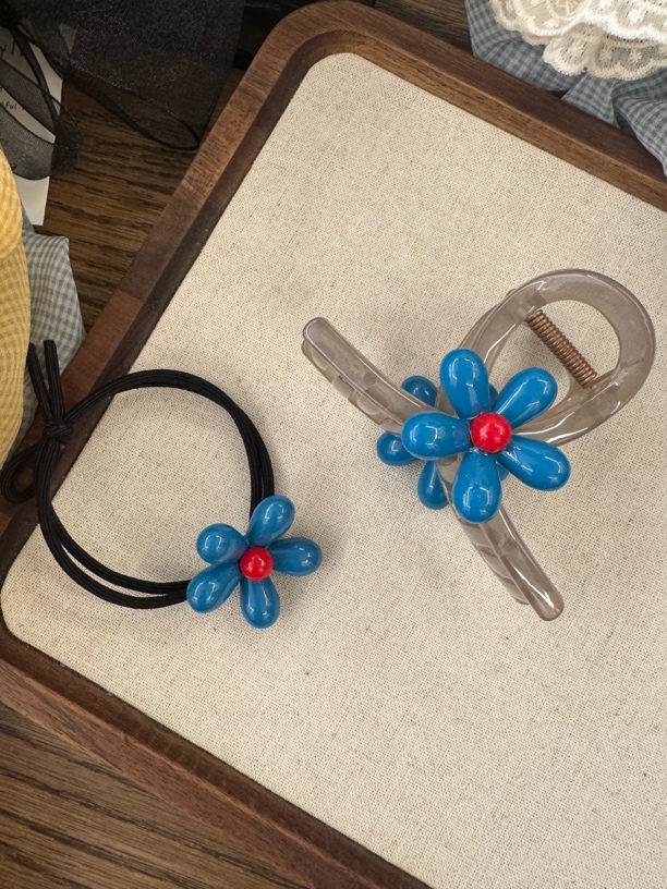 蓝色小花系列发绳韩系抓夹