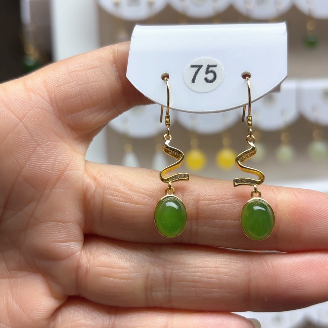 和田玉耳饰银S925镶嵌