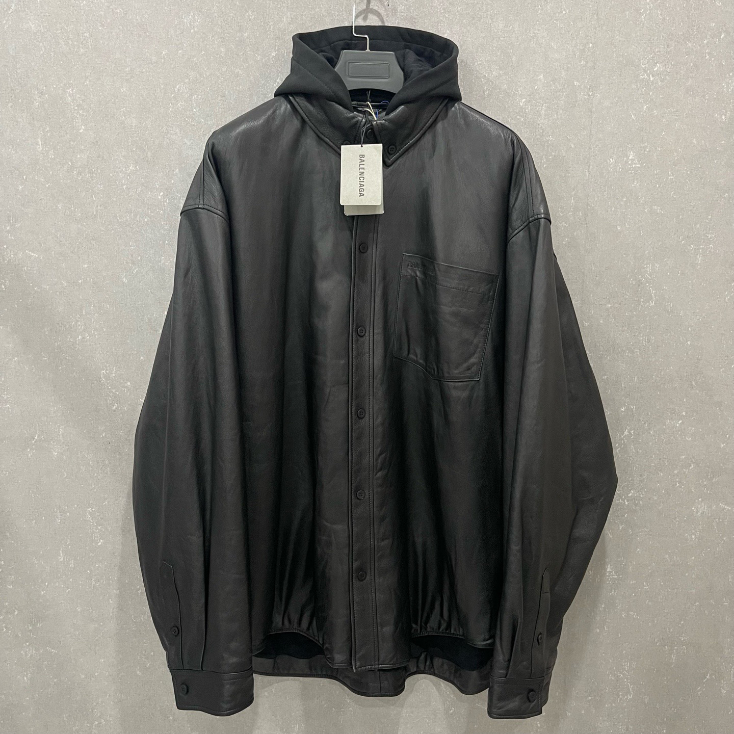 未使用 Balenciaga/巴黎世家 羊皮假两件连帽卫衣夹克 3码 003497