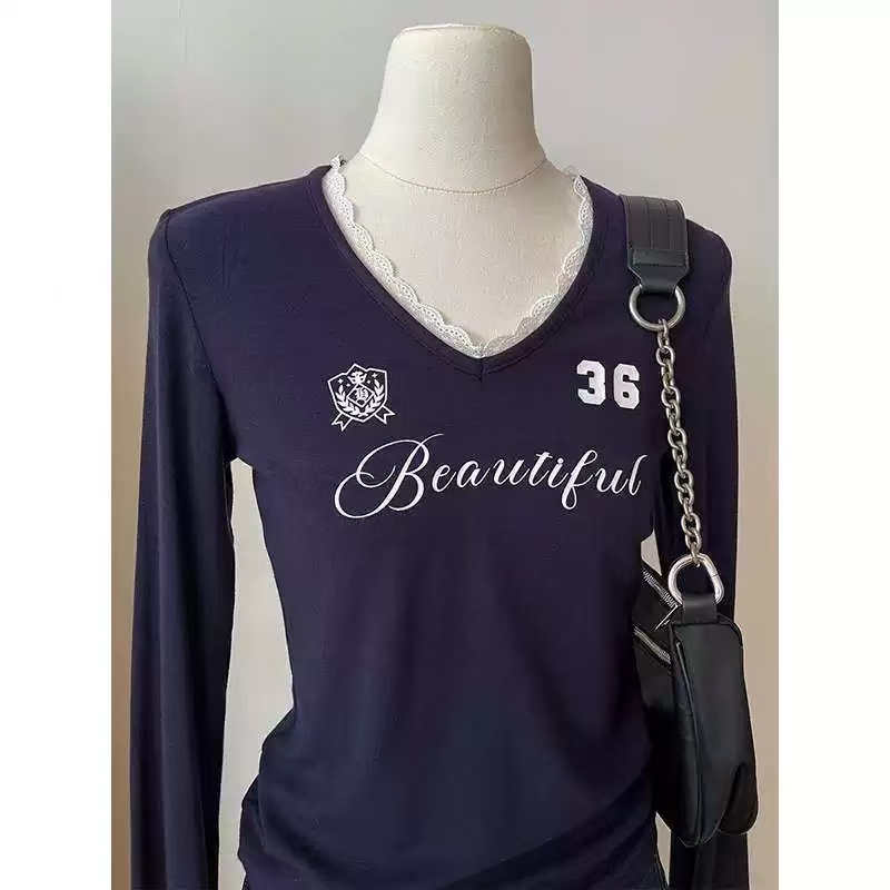 美式蕾丝领，修身上衣