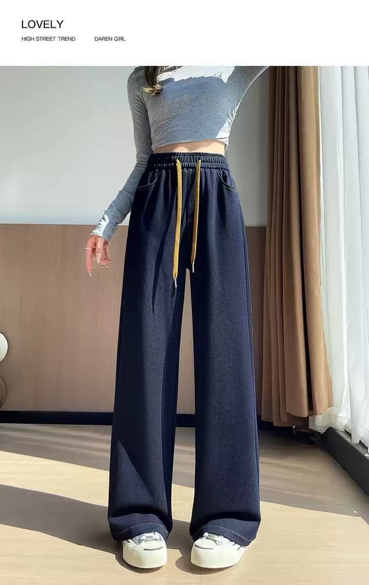 大码显瘦复古阔腿牛仔裤女秋冬显瘦垂感慵懒直筒裤拖地裤子