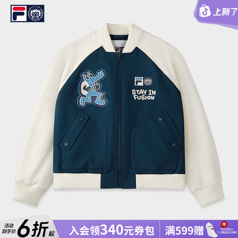 FILA/斐乐潮牌【涂步探奇】女新款拼接抗皱耐磨长袖针织棒球外套