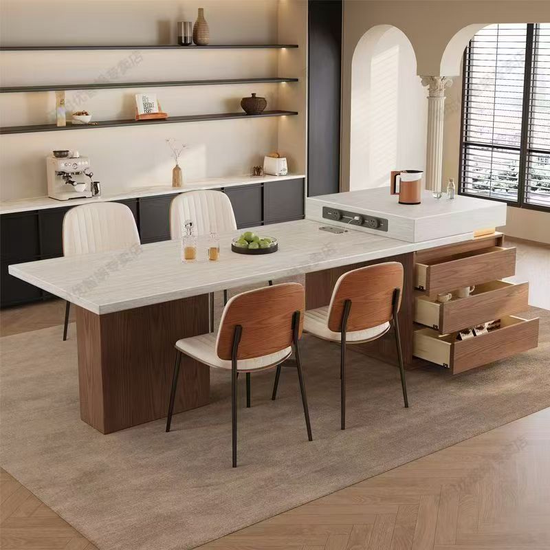 【福利专属链接】中古风岩板岛台餐桌一体家用中岛台小户型餐桌椅