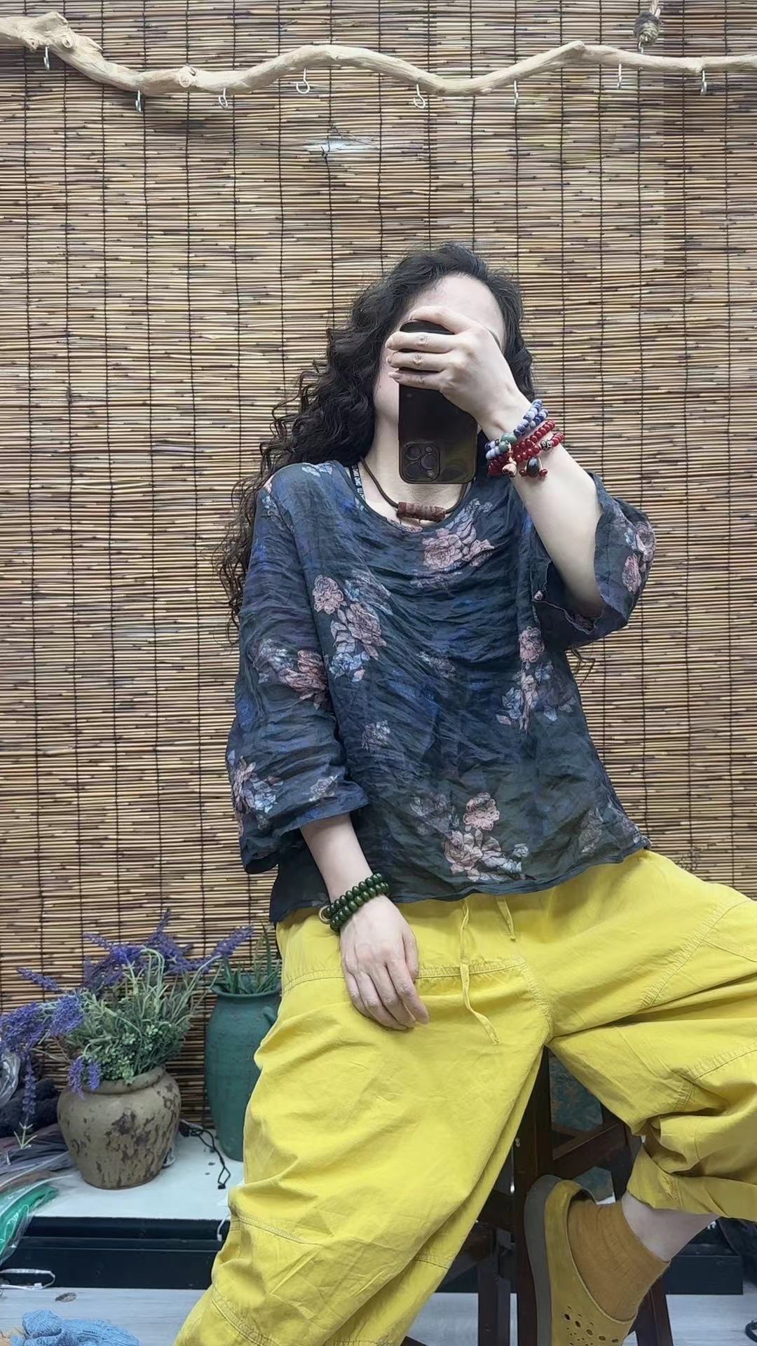 HY    苎麻印大花T恤