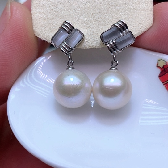 淡水珍珠耳饰银S925镶嵌