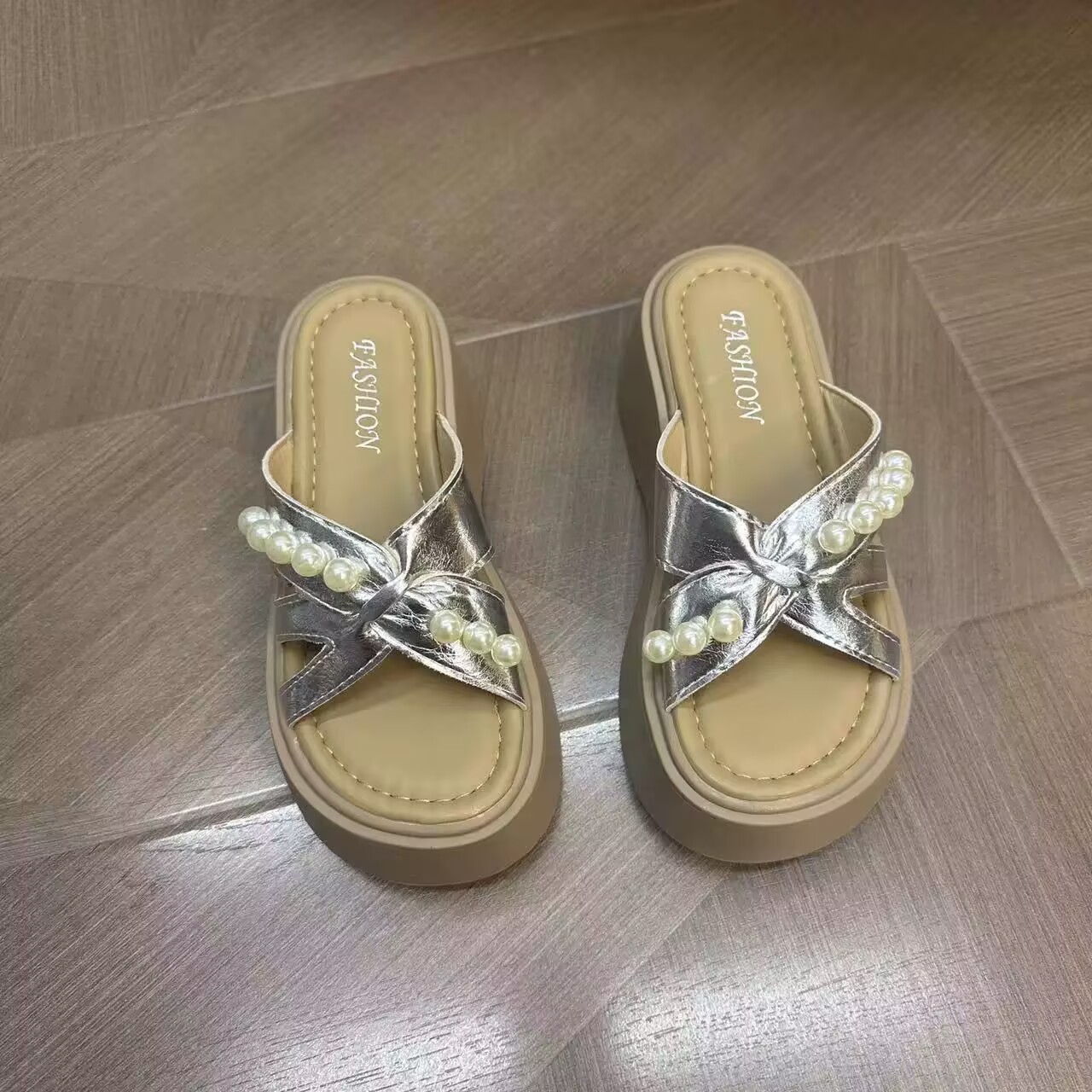 增高厚款一字拖时尚外穿坡跟拖鞋女厚底百搭百搭休闲凉鞋 DY318