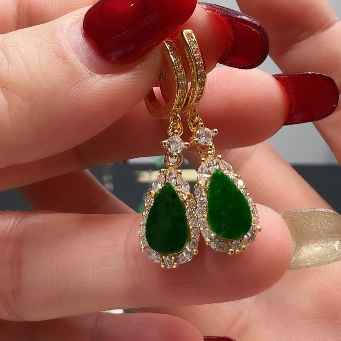 翡翠耳饰银S925镶嵌耳饰