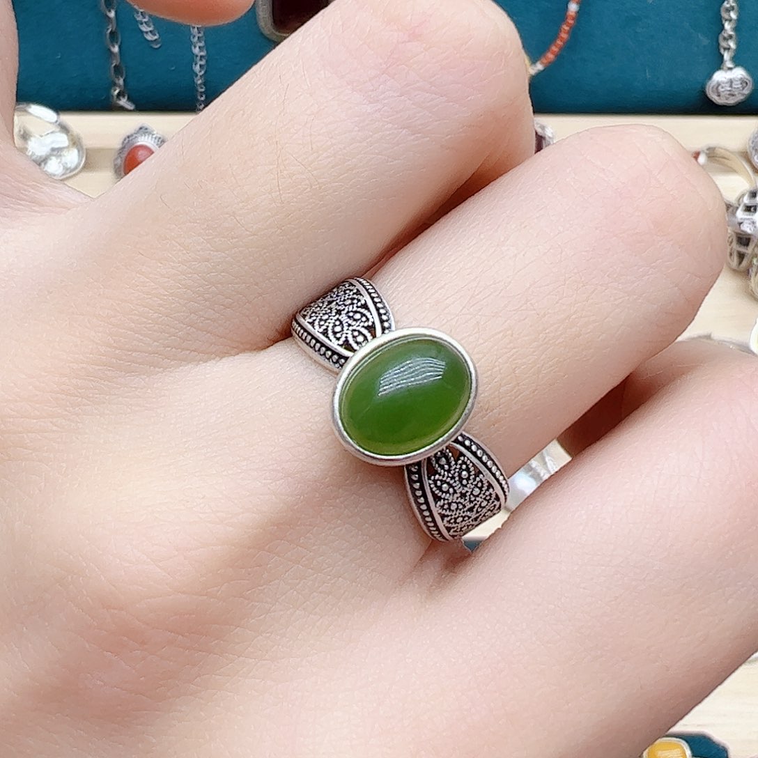 和田玉（碧玉）戒指银S925镶嵌