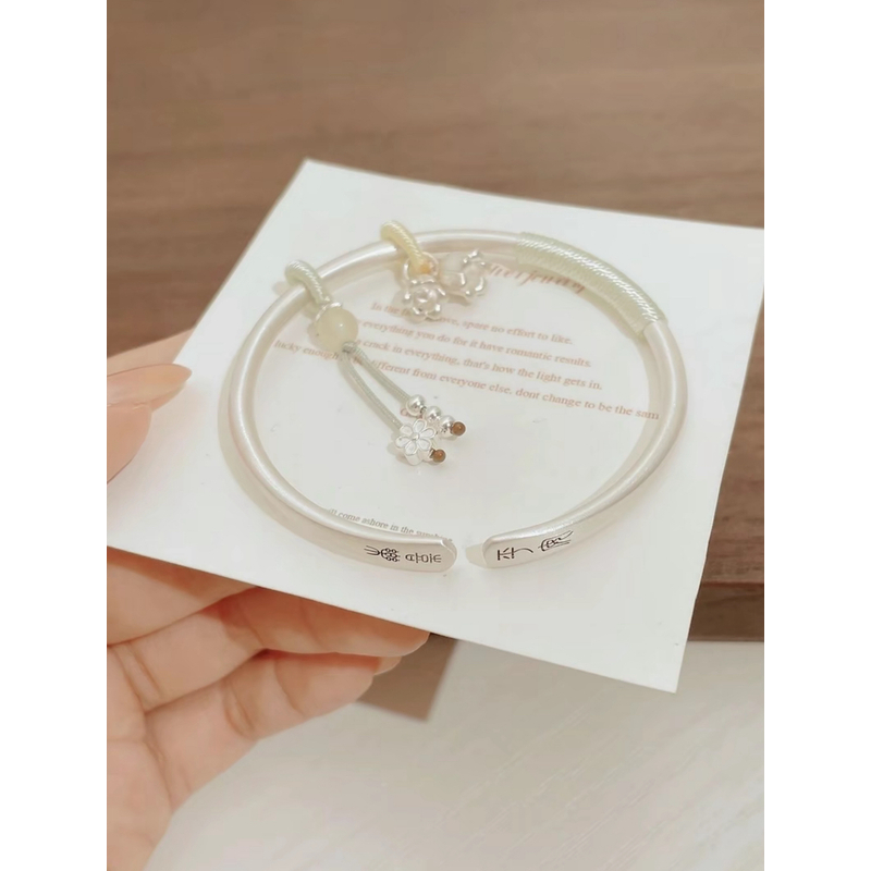 足银手镯 平安喜乐纯银手镯女999足银开口镯年轻款送女友生日礼物